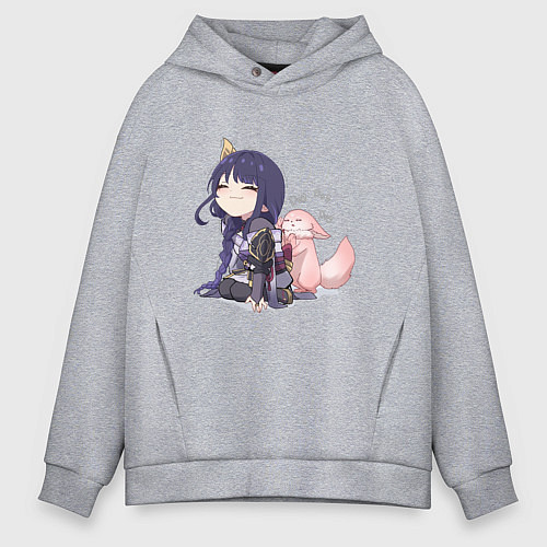 Мужское худи оверсайз Шогун Райден и лисичка Мико / Меланж – фото 1