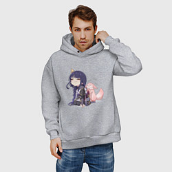 Толстовка оверсайз мужская Шогун Райден и лисичка Мико, цвет: меланж — фото 2