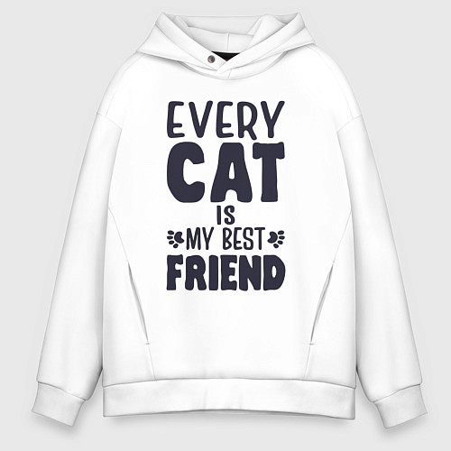 Мужское худи оверсайз Every cat is my best friend / Белый – фото 1