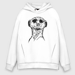 Толстовка оверсайз мужская Сурикат любопытный, цвет: белый