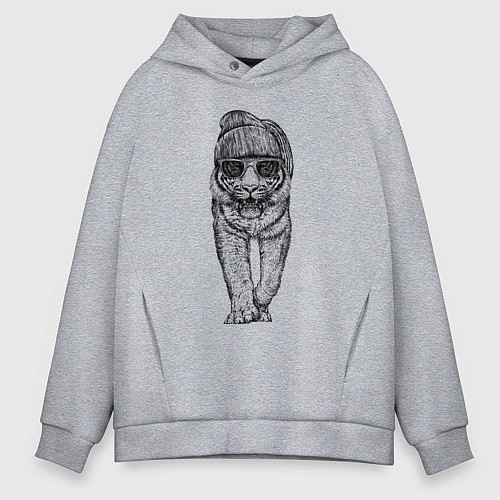 Мужское худи оверсайз Тигр хипстер / Меланж – фото 1