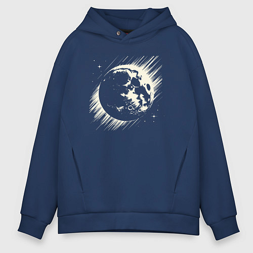 Мужское худи оверсайз Луна в космосе / Тёмно-синий – фото 1