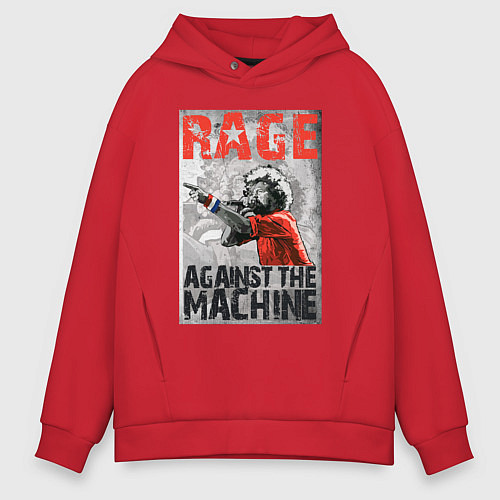 Мужское худи оверсайз RATM - curly vocalist / Красный – фото 1