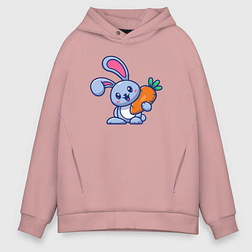 Мужское худи оверсайз Весёлый зайчик с морковкой / Пыльно-розовый – фото 1