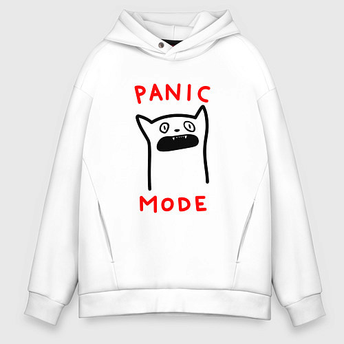 Мужское худи оверсайз Panic mode - котик / Белый – фото 1