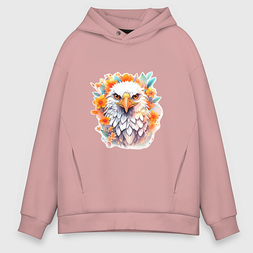 Мужское худи оверсайз Орел в цветах / Пыльно-розовый – фото 1