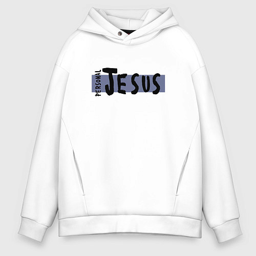Мужское худи оверсайз Depeche Mode - personal jesus logo / Белый – фото 1