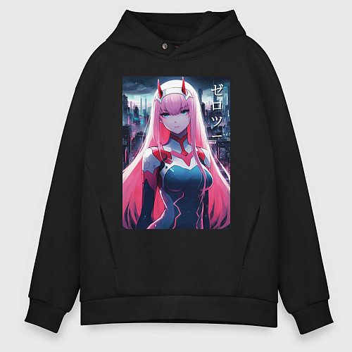 Мужское худи оверсайз Darling in the Franxx - zero two - ai art / Черный – фото 1