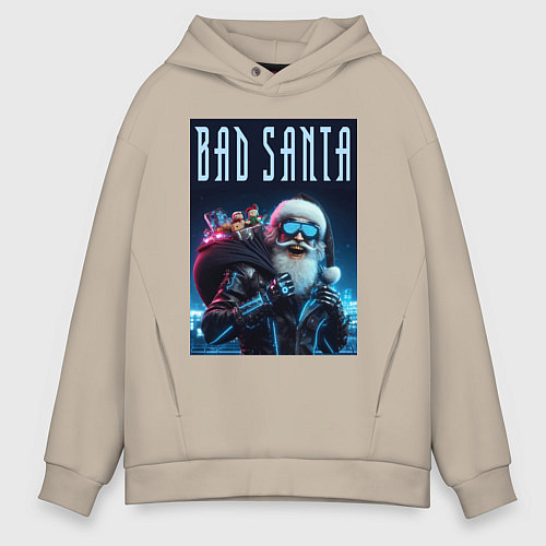 Мужское худи оверсайз Bad santa - ai art / Миндальный – фото 1