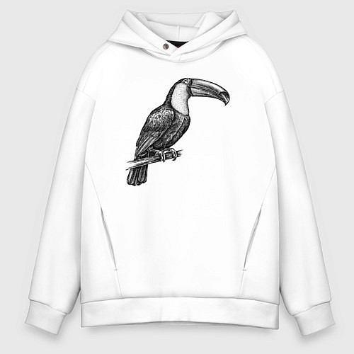 Мужское худи оверсайз Тукан на жердочке / Белый – фото 1