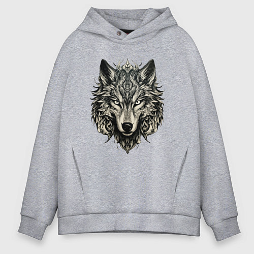 Мужское худи оверсайз Племенной волк / Меланж – фото 1