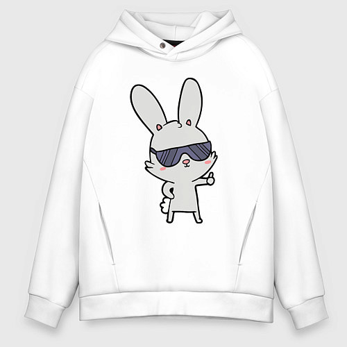 Мужское худи оверсайз Заяц в очках / Белый – фото 1