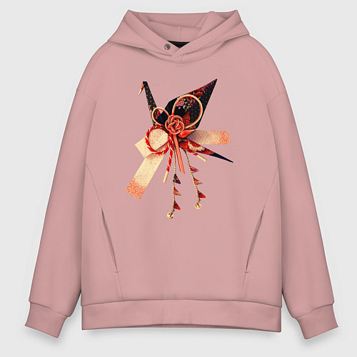 Мужское худи оверсайз Мидзухики: журавлик и бубенцы / Пыльно-розовый – фото 1