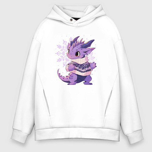 Мужское худи оверсайз Фиолетовый дракон в свитере / Белый – фото 1