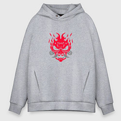 Толстовка оверсайз мужская Логотип Samurai Cyberpunk 2077 - симметричный, цвет: меланж