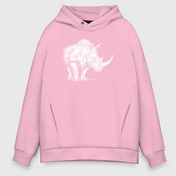 Толстовка оверсайз мужская Белый носорог стоит, цвет: светло-розовый