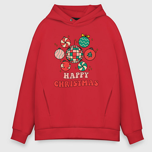 Мужское худи оверсайз Happy Christmas / Красный – фото 1