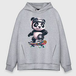 Толстовка оверсайз мужская Cool panda on a skateboard - extreme, цвет: меланж