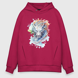 Толстовка оверсайз мужская Дракон нарисованный акварелью, цвет: маджента