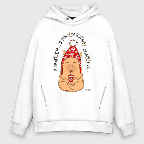 Мужское худи оверсайз Спокойный капибара: я збагоен / Белый – фото 1