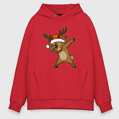 Мужское худи оверсайз Dabbing deer / Красный – фото 1