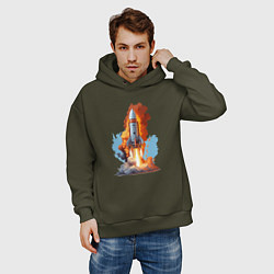 Толстовка оверсайз мужская Пуск ракеты, цвет: хаки — фото 2