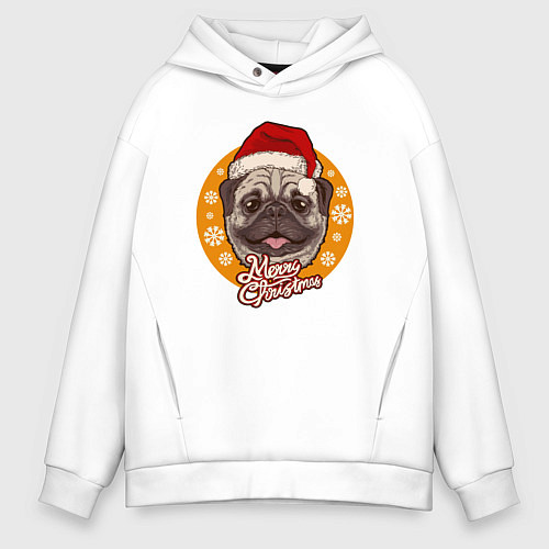 Мужское худи оверсайз Санта мопс / Белый – фото 1