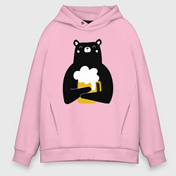 Толстовка оверсайз мужская Мишка с кружкой пива, цвет: светло-розовый