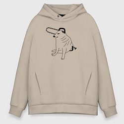 Толстовка оверсайз мужская Мем собака человек бензопила, цвет: миндальный
