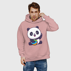 Толстовка оверсайз мужская Панда с мячиком, цвет: пыльно-розовый — фото 2