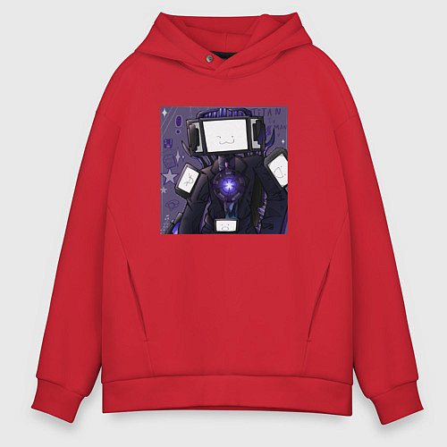 Мужское худи оверсайз Funny Titan TV Man / Красный – фото 1