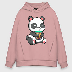 Толстовка оверсайз мужская Панда пьёт напиток, цвет: пыльно-розовый