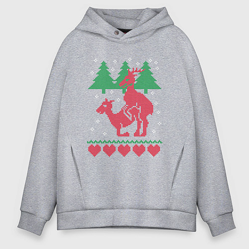 Мужское худи оверсайз Олени шалят / Меланж – фото 1