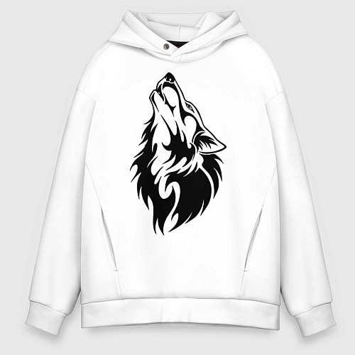 Мужское худи оверсайз Воющий волк / Белый – фото 1