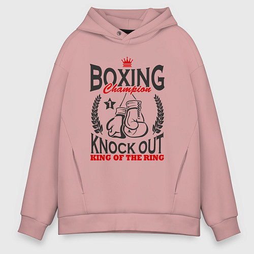 Мужское худи оверсайз Чемпион по боксу / Пыльно-розовый – фото 1