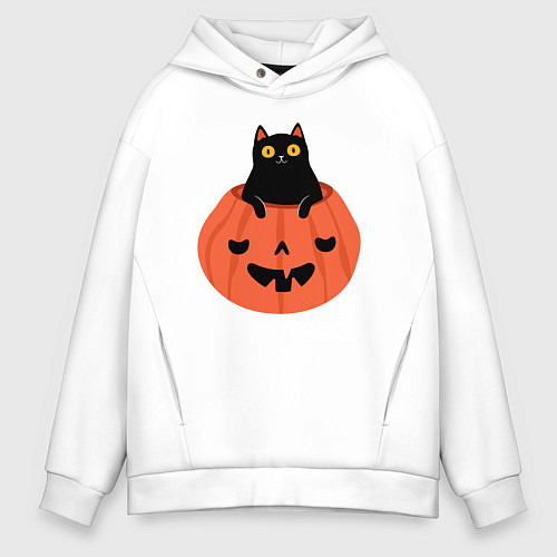 Мужское худи оверсайз Котик в тыкве / Белый – фото 1