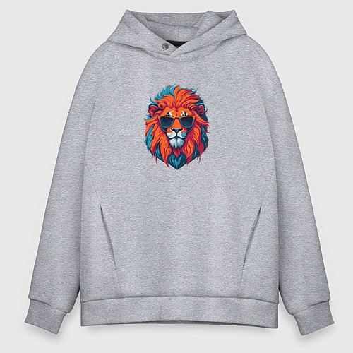 Мужское худи оверсайз Голова льва в солнечных очках / Меланж – фото 1