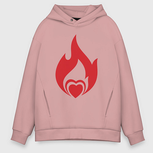 Мужское худи оверсайз Сердце в огне / Пыльно-розовый – фото 1