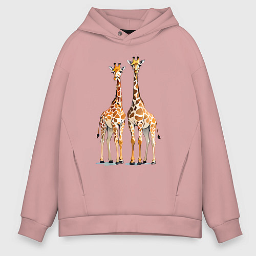 Мужское худи оверсайз Друзья-жирафы / Пыльно-розовый – фото 1