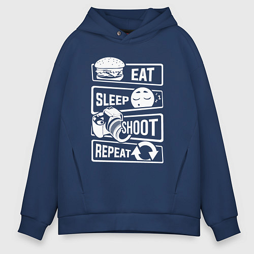 Мужское худи оверсайз Еда сон фото / Тёмно-синий – фото 1
