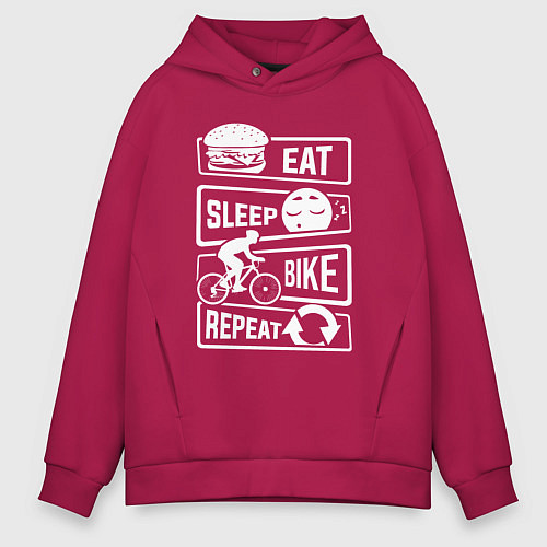 Мужское худи оверсайз Eat sleep bike / Маджента – фото 1