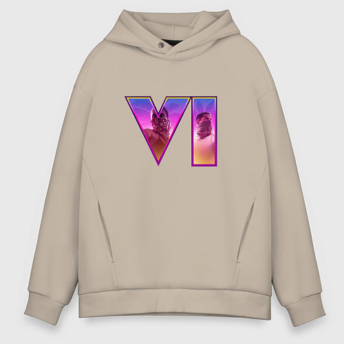 Мужское худи оверсайз GTA VI Лусия и Джейсон / Миндальный – фото 1