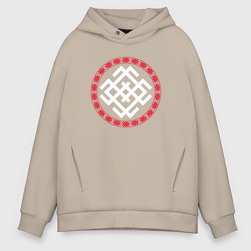 Мужское худи оверсайз Символ оберег белобога в кольце / Миндальный – фото 1