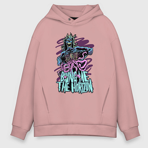 Мужское худи оверсайз Bring Me the Horizon - Zombie / Пыльно-розовый – фото 1
