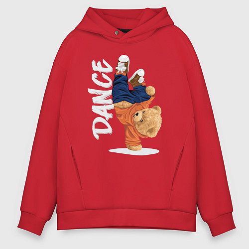 Мужское худи оверсайз Плюшевый медвежонок танцор / Красный – фото 1