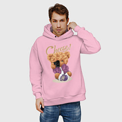 Толстовка оверсайз мужская Плюшевый медвежонок фотограф, цвет: светло-розовый — фото 2
