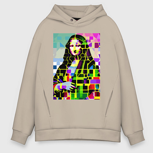 Мужское худи оверсайз Mona Lisa - mosaic pop art / Миндальный – фото 1