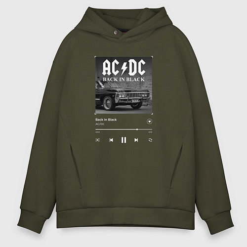Мужское худи оверсайз Back in black - AC DC / Хаки – фото 1