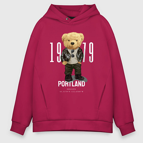 Мужское худи оверсайз Плюшевый медведь portland / Маджента – фото 1