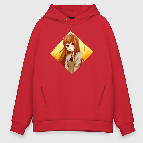 Мужское худи оверсайз Улыбка волчицы / Красный – фото 1